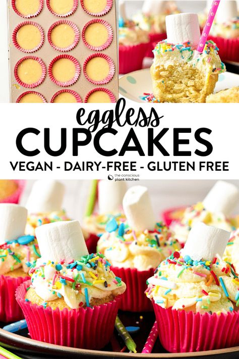 Cupcakes Without Eggs, Eggless Vanilla Cupcakes, Eggless Cupcakes, Egg Free Cupcakes, Creamy Vanilla Frosting, Vegan Vanilla Cupcakes, Dairy Free Frosting, Egg Cupcakes, Baked Eggs Recipe