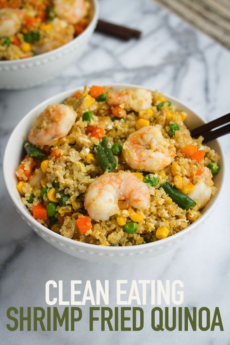 Healthy Weeknight Meal Idea -- Shrimp Fried Quinoa Clean Eating Shrimp, Shrimp Quinoa, Fried Quinoa, Cook Quinoa, Quinoa Dishes, Gado Gado, Healthy Weeknight Meals, Makanan Diet, Think Food