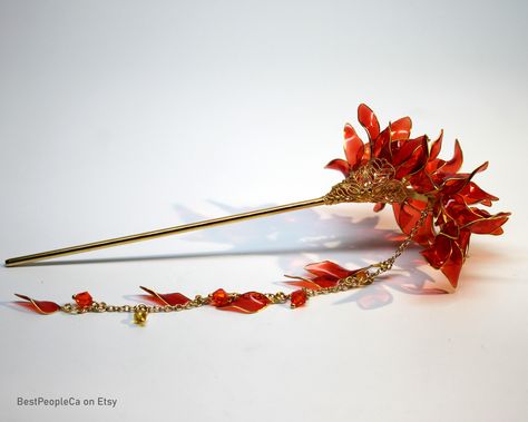 Hairpin Japanese, Spider Lily Hairpin, Japanese Hairpin, Kanzashi Hairpin, Red Spider Lily Hairpin, Asian Hair Pin, Chinese Hair Pin, Japanese Accessories, Hair Pin Japanese