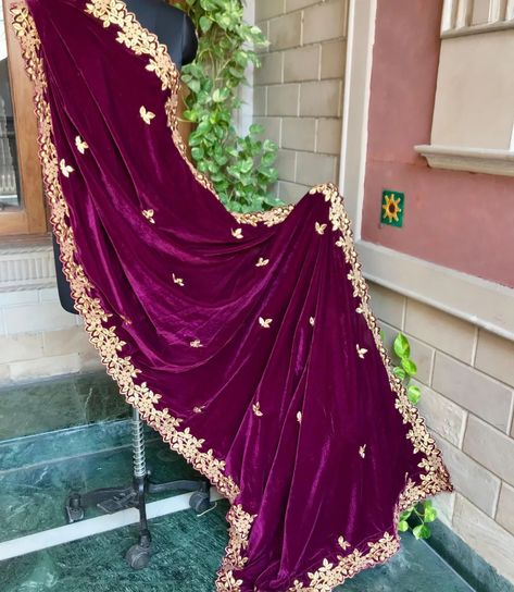 SG Velvet Wedding Wonders!! Exquisite Velvet Embroidered Shawls Features: ■Four-sided Zari Embroidery ■All-over Bootis ■Luxurious Velvet Fabric ■Dimensions: 94x35 inches Wrap yourself in elegance this wedding season! Ready to dispatch! DM to order! #VelvetLuxury #WeddingShawls #ZariEmbroidery #BootisBeauty Velvet Embroidery Suits, Velvet Shawls Embroidery, Velvet Shawl Wedding, Velvet Shawls, Velvet Embroidery, Velvet Wedding, Shawl Wedding, Eid Outfit, Zari Embroidery