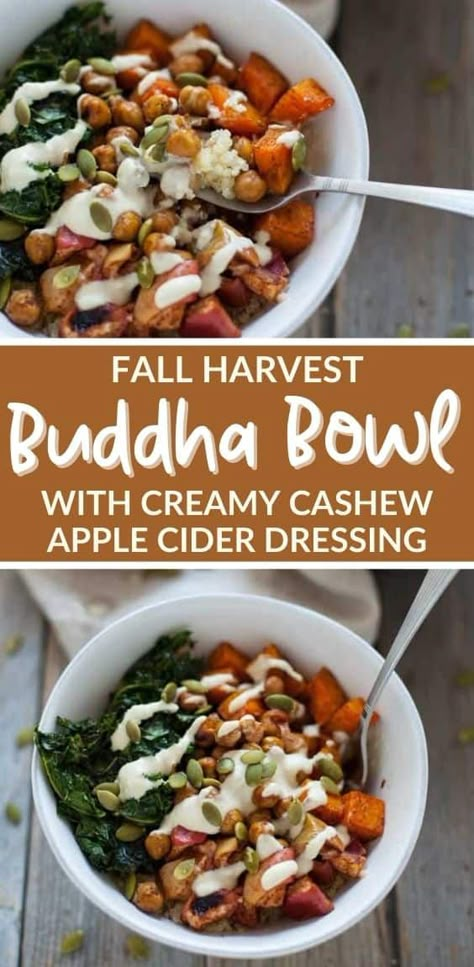 Harvest Bowl Vegetarian, Cashew Sauce Buddha Bowl, Fall Buddha Bowl Vegan, Roasted Fall Veggie Rice Bowl, Fall Veggie Bowl, Fall Rice Bowl, Harvest Buddha Bowl, Fall Acai Bowl, Goddess Bowl Recipes