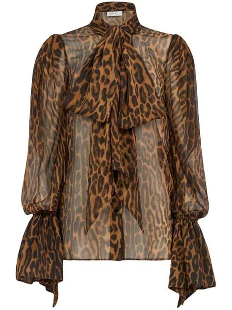 Animal Print Shirt Outfit, Silk Blouse Outfit, Valentino Blouse, Fall Blouses, Nfr Outfits, Animal Print Shirts, Animal Print Dress, Bow Collar, Animal Print Blouse