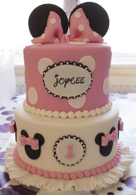 Two tier minnie theme cake Minnie Mouse Birthday Party Ideas Diy, 3 Tier Minnie Mouse Cake, Birthday Cake 2 Tier, Minnie Mouse Two Tier Cake, Minnie Mouse Cake 2 Tier, Minnie Mouse Cake Design, Cake 2 Tier, Fun Cake Pops, Minnie Mouse Birthday Cake