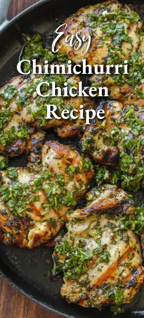 Chimichurri sauce is a simple way to upgrade your chicken and make dinner exciting. You can sautee this on a skillet or put it on the grill – both methods work great, so you can enjoy Chicken with Chimichurri all year long. Chicken With Herbs, Chimichurri Chicken, Mexican Night, Chimichurri Recipe, Cuban Food, Chimichurri Sauce, Grilled Chicken Recipes, Chicken Dishes Recipes, Poultry Recipes