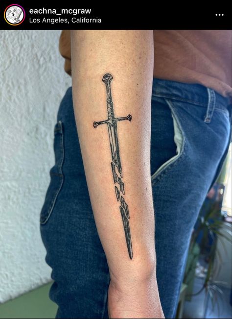 Moonlight Greatsword Tattoo, Shards Of Narsil Tattoo, Anduril Tattoo, Narsil Tattoo, Shards Of Narsil, Chest Neck Tattoo, Lotr Tattoo, Lord Of The Rings Tattoo, Nerdy Tattoos