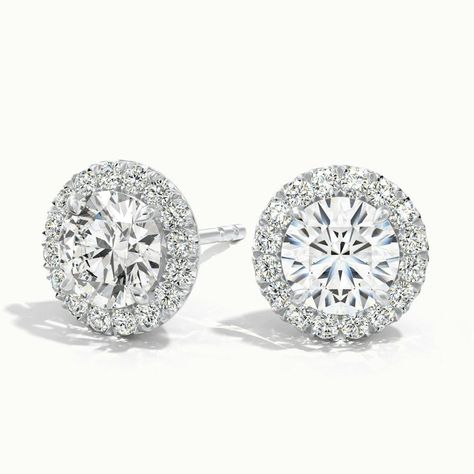 0.70 Ct. Each Round CVD Diamond Halo Earrings Timeless Jewellery, Diamond Halo Earrings, Halo Diamond Earrings, Round Halo, Bespoke Engagement Ring, Cvd Diamond, Halo Earrings, Halo Pendant, Diamonds And Gold