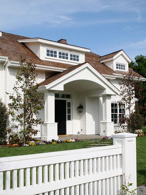 Adding a dormer over front door Portico Design, Shed Dormer, Ranch Remodel, Exterior Design Ideas, Dormer Windows, Transom Windows, Traditional Exterior, Picket Fence, Ideas Pictures