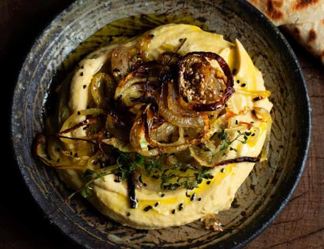 Chickpea Puree, Orange Parfait, Pork Fillet, Nigel Slater, Grilled Onions, Chickpea Recipes, Lemon Oil, Toasted Almonds, Quick Easy Meals