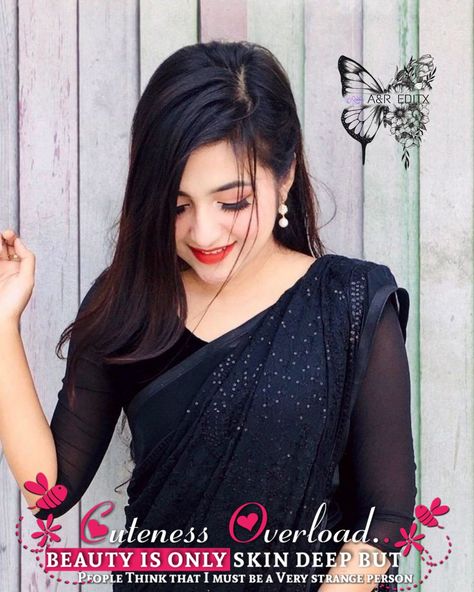 Black Dress Dp Girl, Black Dress Girls Dpz, Black Sari, Girls Black Dress, Actors Images, College Girls, Girly Photography, Girl Face, Stylish Girl