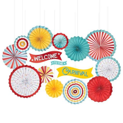 School Carnival Decorations, Carnival Theme Party Decorations, Carnival Decor, Carnival Party Decorations, Colorful Backdrop, Theme Carnaval, Paper Fan Decorations, Carnival Decorations, Circus Theme Party