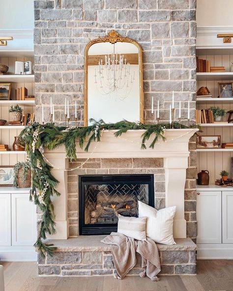 Old Farmhouse Fireplace Ideas, Taupe Brick Fireplace, Southern Living Fireplace, Old Home Fireplace, French Country Fireplaces, Stone Fireplace Surround Ideas, French Fireplace Design, Offcenter Fireplace Ideas, French Cottage Fireplace