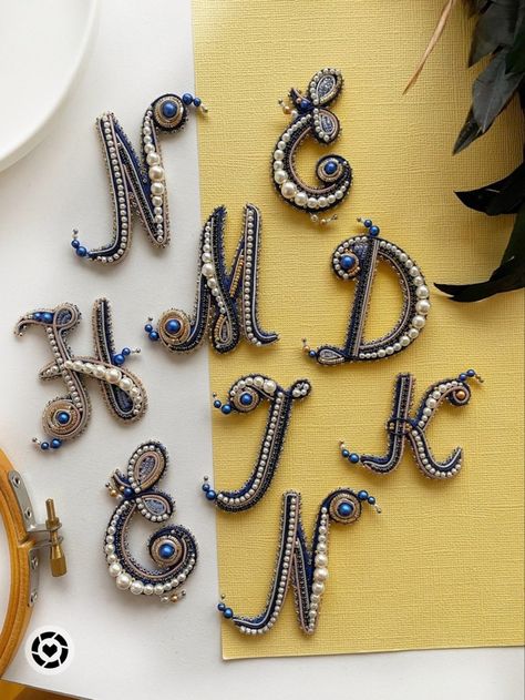 Beaded Letters, Beading Art, Letter Brooch, Alphabet Mugs, Tambour Beading, Glam Gifts, Unique Brooch, Bohemian Bags, Bead Embroidery Patterns