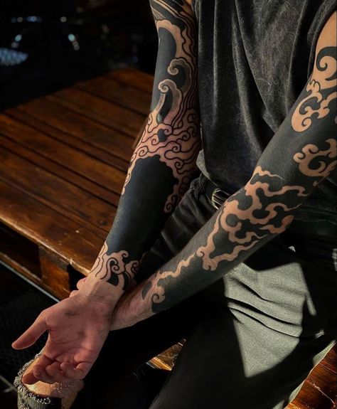 Arm Cover Up Tattoos, Japanese Tattoos For Men, Black White Tattoos, Blackout Tattoo, Full Arm Tattoos, Creepy Tattoos, Japanese Tattoo Designs, Body Modification, Tattoo Cover-up