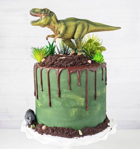 MERRI on Instagram: “Dino cake 🦖 . - - Follow @merri.bakes for more amazing cake ideas!😘 - - Credits: @caked_by_ally - #dinausor #dinausorcake #dino #dinocake…” Dinosaur Cakes For Boys, Dinasour Birthday, Dino Birthday Cake, Dinosaur Cakes, T Rex Cake, Dinosaur Birthday Theme, Jurassic Park Birthday, Dinosaur Birthday Party Decorations, Dino Cake