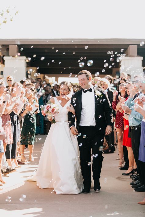 Bubbles During Wedding Ceremony, Bubble Tunnel Wedding, Bubble Wedding Exit Photography, Wedding Ceremony Bubble Exit, Ceremony Exit Bubbles, Bubble Blowing At Wedding, Wedding Bubble Photos, Wedding Photo Bubbles, Wedding Exit With Bubbles