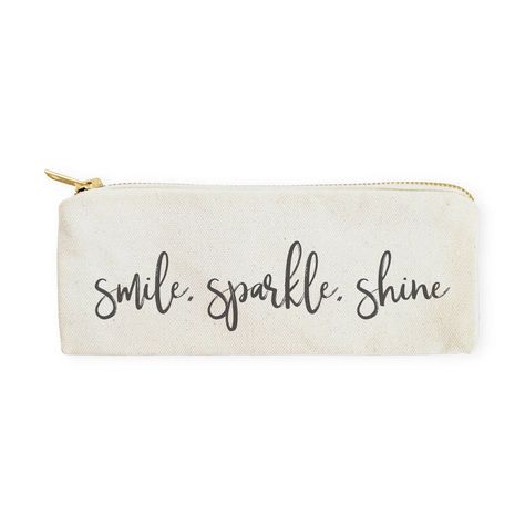 Smile Sparkle Shine, Pencil Pouches, Canvas Pencil Case, Bag Quotes, Canvas Cosmetic Bag, Live Love Laugh, Stationery Accessories, Pens Pencils, Pencil Cases