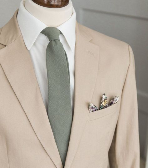 Wedding Tuxedo For Men Groom Style Sage Green, Beige And Green Suit Men Wedding, Sage Wedding Bridesmaid Dress, Sage Bouquet Wedding, Groom Patterned Tie, Cream Suit With Sage Green Tie, Sage Green Wedding Groomsmen Gray Suits, Sage Green Khaki Wedding, Men Sage Green Wedding