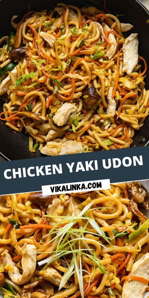 Yaki Udon Chicken, Chicken And Udon Noodles, Asian Noodle Dishes Chicken, Udon Pasta Recipe, Yakiudon Recipe Stir Fry, Udon Noodles Chicken, Udon Noodle Stir Fry Chicken, Yaki Soba Recipe, Recipes Using Udon Noodles