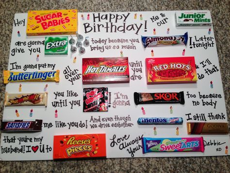 For my husband on his birthday! 39th Birthday Ideas For Him, 30th Birthday Gifts For Him, Husband Birthday Ideas, Birthday Ideas For Husband, Candy Posters, Funny 30th Birthday Cards, Husband Ideas, Husbands Birthday, Husband Birthday Gift