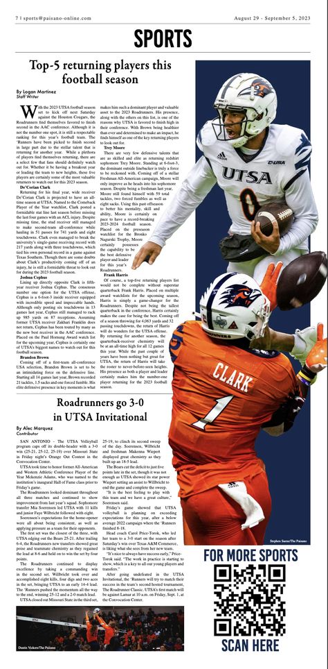 Sports newspaper design for UTSA's The Paisano featuring Sports photography Sports Newspaper Design, Sports Newspaper Design Layout, Sports Newspaper, News Layout, Newspaper Photography, Newspaper Aesthetic, Olympic Winners, College Newspaper, Newspaper Design Layout