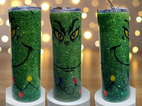 The Grinch Christmas Tumbler with Steel Straw- 20oz Tumbler, Christmas Cup, Grinch, Green Sparkle, Christmas Lights, Sublimation Design Grinch Tumbler Ideas, Grinch Tumbler, Sparkle Christmas, The Grinch Christmas, Tumbler Christmas, Christmas Cup, Christmas Tumbler, Cup Ideas, Steel Straw