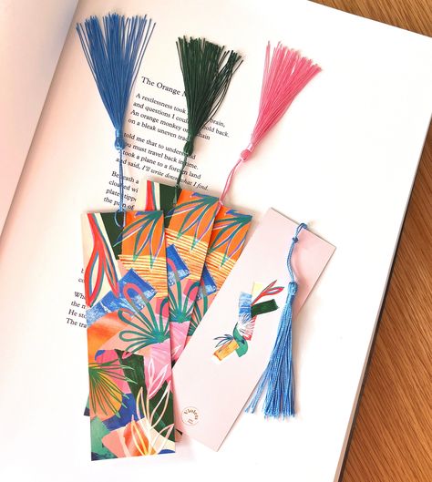 Bookmark Collage, Collage Bookmarks, Bookmark Design, Collage Paintings, Bookmark With Tassel, Tassel Bookmark, Abstract Leaf, Colourful Abstract, Abstract Collage