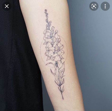 Tattoo Snapdragon, Snap Dragon Tattoo, Foxglove Tattoo, Tattoo Wildflowers, Snapdragon Tattoo, Gladiolus Flower Tattoos, Larkspur Tattoo, Gladiolus Tattoo, Snap Dragon