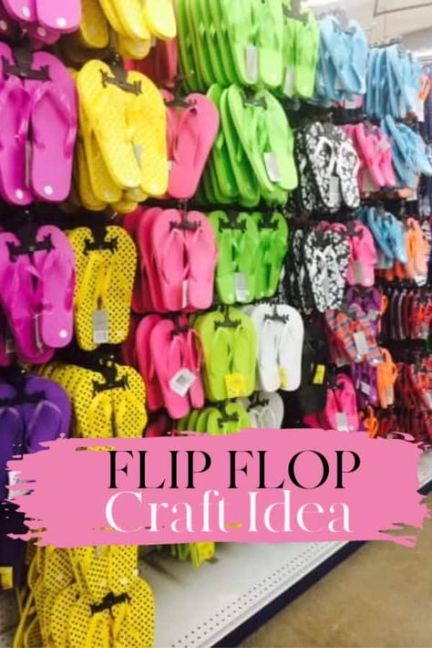 Flip Flop Diy Ideas, Flip Flop Christmas Tree, Flip Flop Party Ideas, Decorating Flip Flops Diy, Flip Flop Wreath Diy Dollar Tree, Flamingo Crafts For Adults, Dollar Tree Flamingo Crafts, Flip Flop Decorating Ideas, Diy Flip Flops Ideas