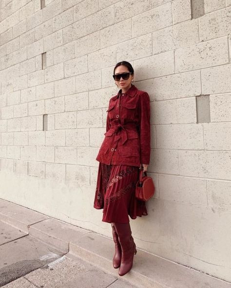 Red Suede Jacket, Celebrities Leather Jacket, Aimee Song, Suede Leather Jacket, Song Of Style, Aesthetic Women, Celebrity Outfits, Red Suede, Casual Street Style