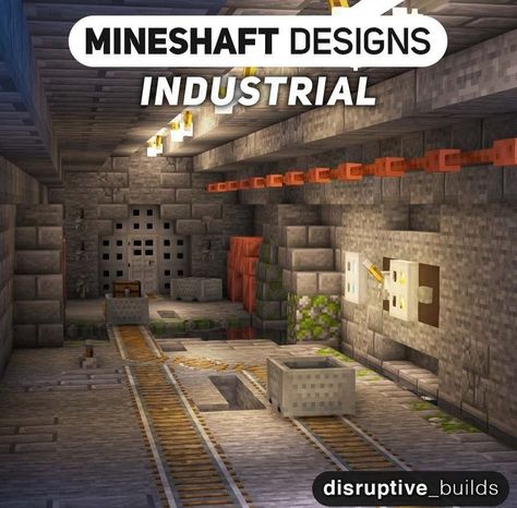 Minecart Station Minecraft, Sewers Minecraft, Ravine House Minecraft, Minecraft Warehouse Ideas, Minecraft Steampunk Interior, Minecraft Dwarven Architecture, Minecraft Subway, Minecraft Mineshaft, Minecraft Castle Interior