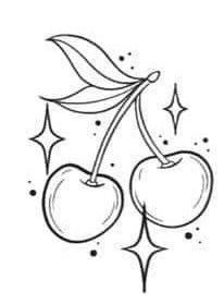 Cherry Tattoo With Sparkles, Cherry Patchwork Tattoo, Cherry Coloring Page, Cherrys Tattoo Design, Minis Tatoos, Retro Drawings Vintage, Cherry Tattoo Stencil, Cute Cherry Drawing, Cute Simple Tattoo Ideas