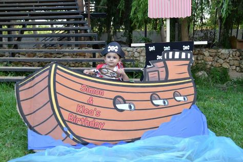 Pirate birthday boy and girl #photobooth #pirate #boat #ship #decoration Boat Photobooth, Vbs Ideas, Pirate Birthday, Pirate Theme, Pirate Party, Boy And Girl, Birthday Boy, Boy Birthday, Photo Booth