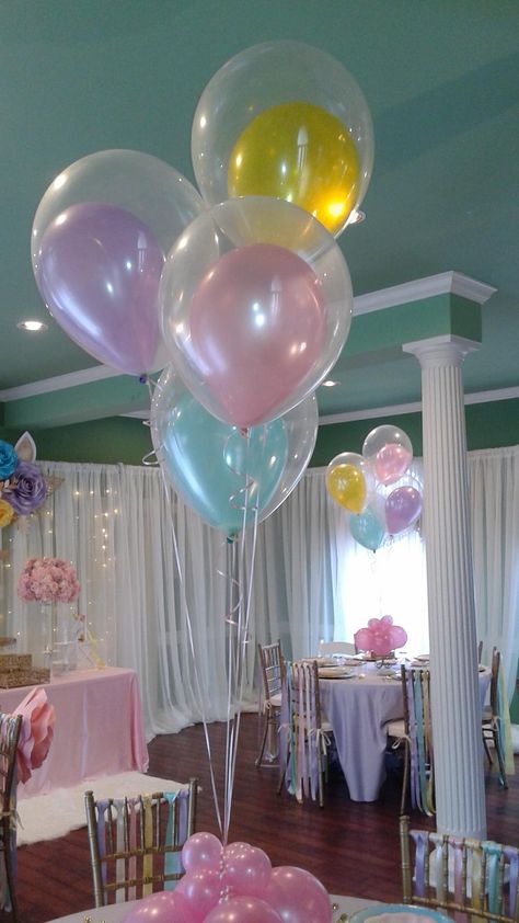 Pastel Rainbow And Unicorn Party, Pastel Color Centerpieces Birthday, Pastel Colored Birthday Party, Pastel Rainbow Party Centerpiece Ideas, Pastel Rainbow Table Decorations, Pastel Table Centerpieces, Pastel Party Decorations Classy, Unicorn Party Centerpieces, Pastel Centerpieces Birthday