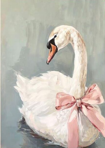 Preppy Girl Room, Aesthetic Art Pink, Cute Animal Paintings, Coquette Animals, Watercolor Portrait Tutorial, Swan Drawing, Rococo Aesthetic, Swan Pictures, Coquette Art