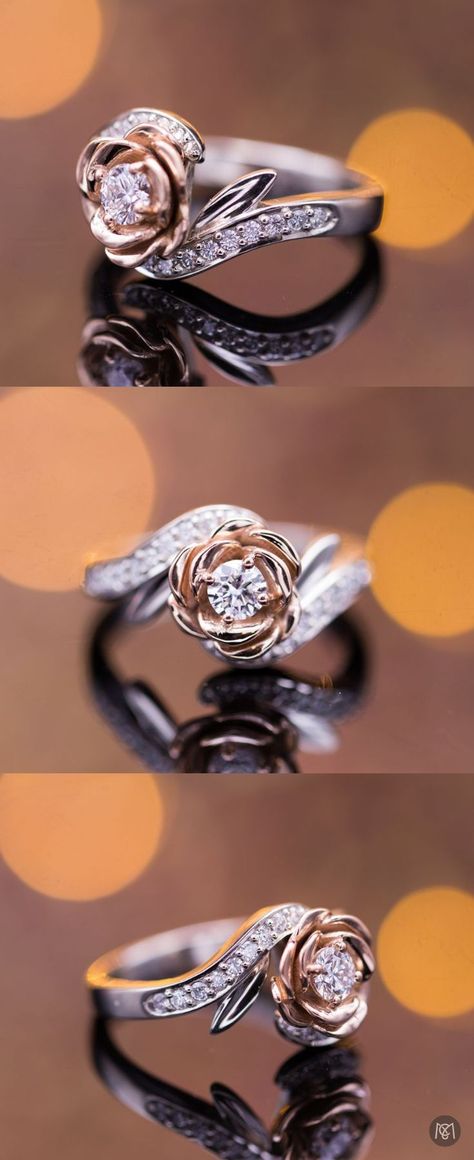 Rose Gold Ring Flower, Rose Flower Engagement Ring, Peony Engagement Ring, Diamond Rose Ring, Wedding Ring Flower Design, Rose And White Gold Engagement Ring, Engagement Rings With Flowers, Rose Rings Engagement, Engagement Ring Rose