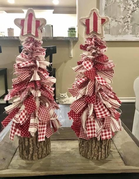 Womens Group Craft Ideas, Display Craft Show, Crafts Simple, White Christmas Tree Ideas, Material Ideas, Christmas Rustic, Red And White Christmas, Ornaments Homemade, Fabric Christmas Trees