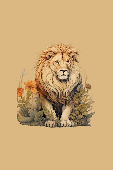 Lioness Painting, Adventure Graphic Design, Lion Reference, Grass With Flowers, Lion Sitting, Dandy Lion, Fantasy Elements, Lion Illustration, Reference Board