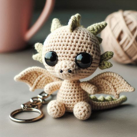 Crochet Mini Dragon Free Pattern, Crochet Dragon Keychain, Mini Dragon Crochet Pattern Free, Dragon Crochet Pattern Free, Dragon Crochet Pattern, Dragon Keychain, Dragon Crochet, Mini Dragon, Crochet Keychain Pattern