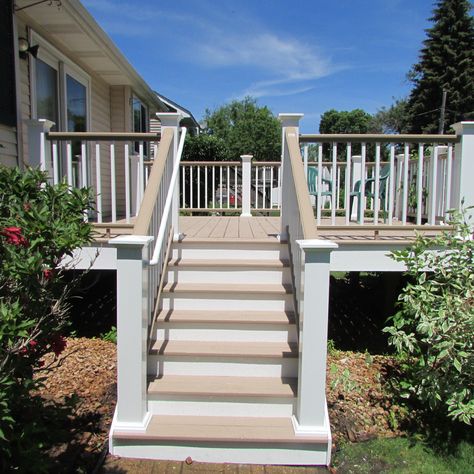 TimberTech Deck with White Railing White Railing Deck, Decks With White Railings, Deck White Railing, Deck With White Railing, White Deck Railing, White Railing, Wood Pool Deck, Beautiful Decks, Trek Deck