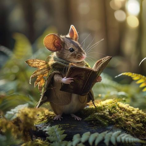 Animal Reading Book, Animals With Books, Mouse Reading A Book, Fairy Mouse, Animals Reading, Mouse Pictures, Woodland Critters, Fairytale Art, Cute Mouse