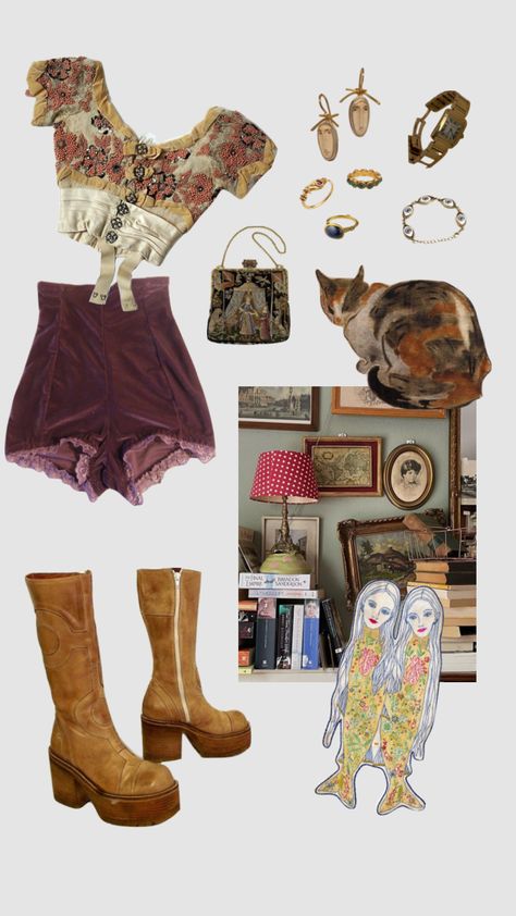 Boho Eclectic Outfit, Maximalism Outfits Aesthetic, Vintage Maximalism Fashion, Vintage Eclectic Outfits, Maximalism Outfit, Outfit Aesthetic Vintage, Marceline Fashion, Sagittarius Style, Maximalist Fashion Style