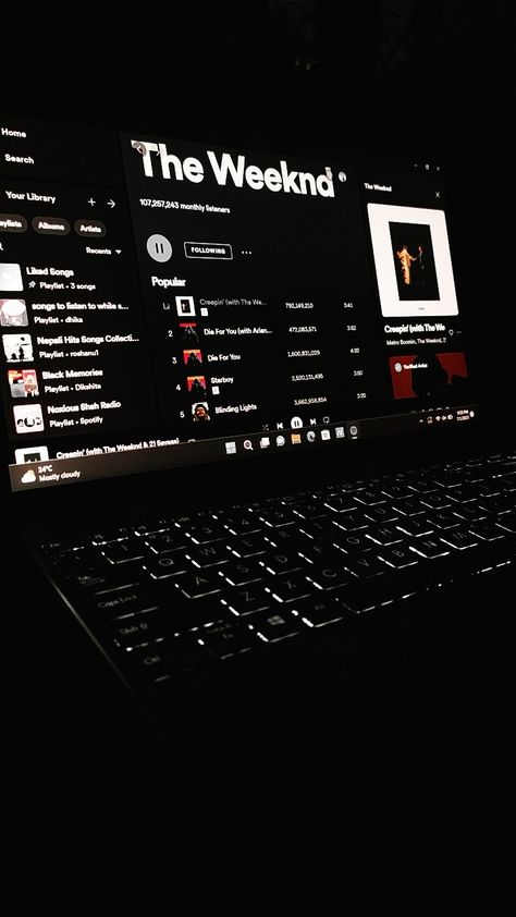 Weekend Music Aesthetic, Spotify Weekend Aesthetic, Spotify Wallpaper Laptop, The Weeknd Songs Spotify, Night Music Aesthetic, The Weekend Spotify, Songs Aesthetic Spotify, The Weekend Playlist, Black Music Aesthetic