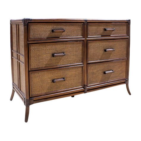 Palm Cove Antique Six Drawer Dresser with Glass Dresser Dresser, Complete Bedroom Set, Triple Dresser, Palm Cove, Wicker Bedroom, Wicker Shelf, Six Drawer Dresser, 7 Drawer Dresser, Wicker Table