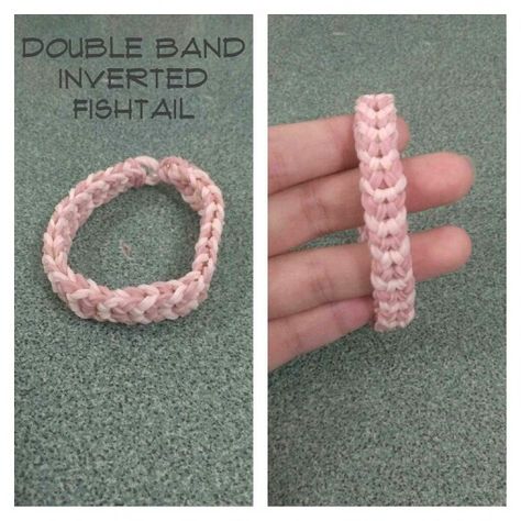 Double Band Inverted Fishtail Rainbow Loom Bracelet Fishtail Rainbow Loom, Rainbow Loom Bracelets Easy, Rainbow Loom Bracelet, Bracelets Easy, Rainbow Loom Bracelets, Loom Bracelet, Loom Bracelets, Rainbow Loom, Rope Bracelet