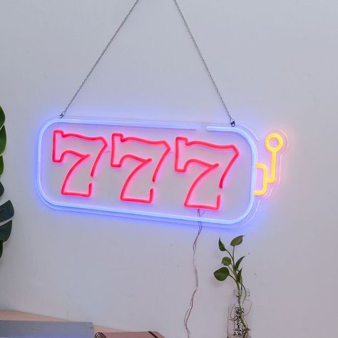 "777" neon sign board,wall hanging led neon sign. Neon Sign Board, Purple Lighting, Board Wall, Sign Board, Wall Board, Led Neon Signs, Led Neon, Neon Sign, Las Vegas