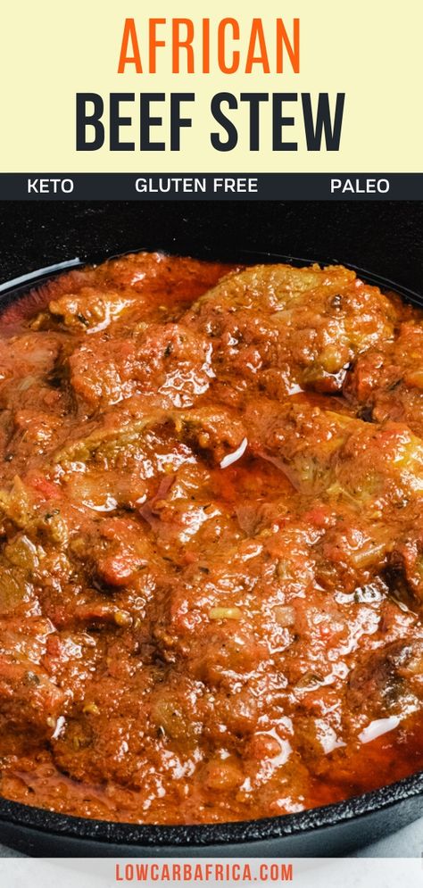 This Nigerian beef stew is a popular African stew made with tomatoes, bell peppers, and habanero peppers. It is usually eaten with rice but can be eaten with cauliflower rice for a low carb version. Nigerian food | African food | Nigerian beef stew recipe | African recipes Nigerian food | authentic African recipes | Lowcarbafrica.com African Food Nigerian, African Beef Stew, Food Nigerian, African Stew, Nigeria Food, Food Authentic, African Recipes Nigerian Food, West African Food, Nigerian Recipes