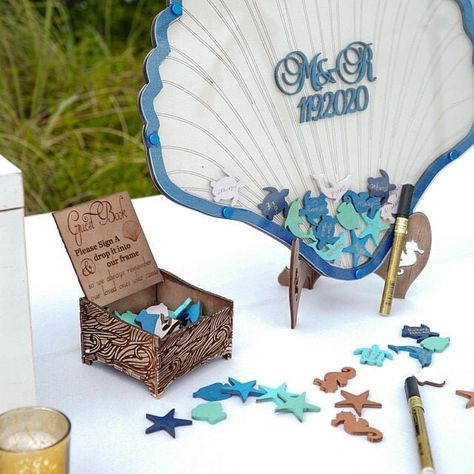 Sea Shell Guest Book, Princess Birthday Guestbook, Wedding Drop Box, Sea Shell Guest Book, Birthday Quinceanera Guest Book Alternative - Etsy Guest Book Birthday, Quinceanera Guest Book, Wedding Drop Box, Engraved Wooden Boxes, Book Birthday, Wooden Figures, Personalized Wedding Guest Book, Rustic Wedding Guest Book, Shell Frame