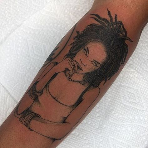 Ms Lauryn Hill Tattoo, Lauryn Hill Lyrics Tattoo, Lauryn Hill Inspired Tattoos, Tattoos Of Black Women Goddesses, Ebony Goddess Tattoo, Black People Tattoos, Dark Skin Tattoo, African Tattoo, Black Girls With Tattoos