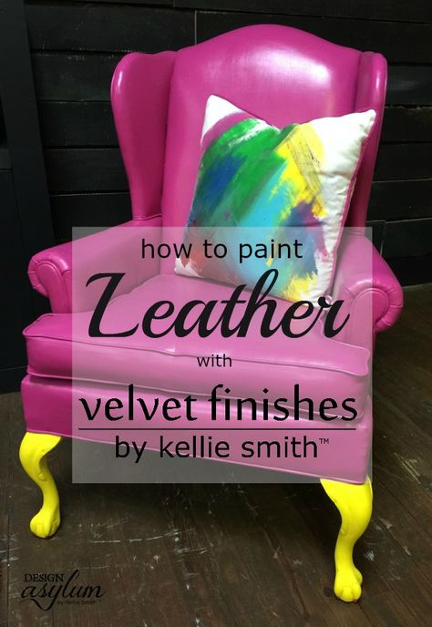 Old dingy leather furniture taking up space? Don't toss it, paint it with Velvet Finishes! Painting leather will make you love your furniture again! Paint A Leather Sofa, Painted Leather Couch, How To Paint Vinyl Furniture, Painting Leather Furniture Diy, How To Paint Leather Furniture, Painting Leather Chair, Faux Leather Painted Furniture, Painting Leather Furniture, Painting Faux Leather Furniture