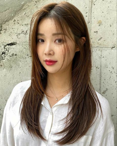 Layer Haircut Korean, Korean Hairstyle Straight Hair, Haircuts For Really Straight Hair, Korean Face Framing Layers, Face Framing Layers Asian, Asian Layers, Asian Long Hair Cuts With Layers, Layered Hair Korean, Asian Straight Hair